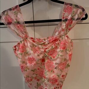 ROMWE Pink Floral Blouse